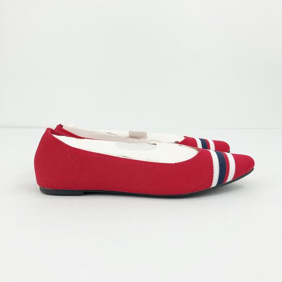 MIA Women's Emme Flyknit Ballet Flats Size 6 Red Stripes Pointed Toe NWOB - Picture 2 of 9